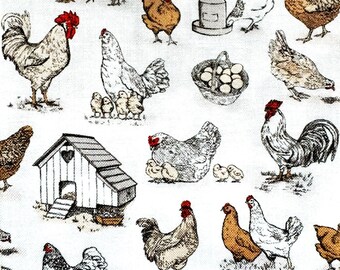 Chickens Fabric Farm Fabric  Fabric 100% Cotton  FQ Ships 1 Business Day