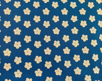 White Tiny Flowers On Blue  Floral Fabric   FQ Ships In 1 Business Day