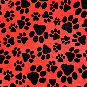 Paw Fabric Black Paws On Orange Fabric   100% Cotton Fabric  Fat Quarter Ships 1 Business Day