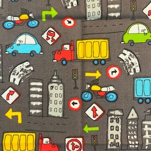 Transportation Fabric Trucks Cars On Gray  Fruit Fabric Fat Quarter  Ships 1 Business Day