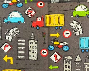 Transportation Fabric Trucks Cars On Gray  Fruit Fabric Fat Quarter  Ships 1 Business Day