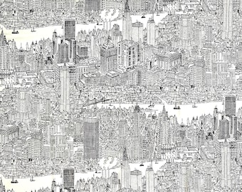 New York City Fabric  Sky Line  100% Cotton Fabric  FQ Ships 1 Business Day