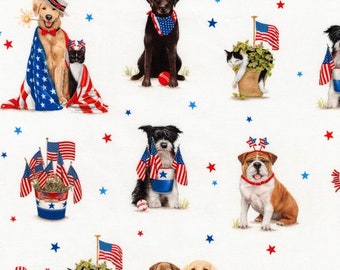 Patriotic Fabric Americana Dogs By Robert Kaufman Fabric FQ  Ships 1 Business Day