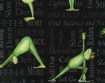 Yoga Fabric  Back In 5 Minutes  Charcoal Frogs # AJW11128184 From Robert Kaufman 100% Cotton FAT QUARTER  Fabric Ships 1 Business Day