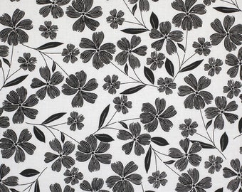 Black & White Floral Fabric Flower Fabric Flowers Fabric Cotton Fabric FQ Ships 1 Business Day