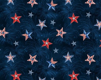 Wilmington Prints Liberty Lane Patriotic Sky Allover Navy/Multi Cotton 84457-43 July 4th Fabric FQ  Ships 1 Business Day