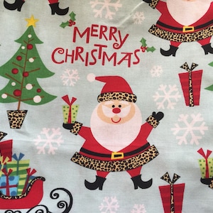 Santa Fabric Merry Christmas Cheetah  Fabric Brother Sister Design 100% Cotton Fabric Fat Quarter Ships 1 Business Day