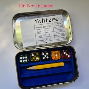 Famous Dice Game Travel Size Fits In Famous Mint Tin Box - Includes Insert, Dice, Pencil & Score Sheet - Fun Gift, Lunch Time Office Game