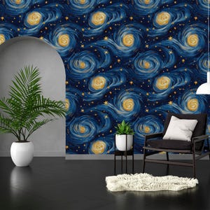 Starry Night Swirl Wallpaper - Cosmic Galaxy Wall Decor - Modern Abstract Peel and Stick Wallpaper | Removable Wallpaper