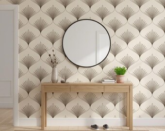 Neutral Botanical Wallpaper - Beige Leaf Pattern, Peel and Stick