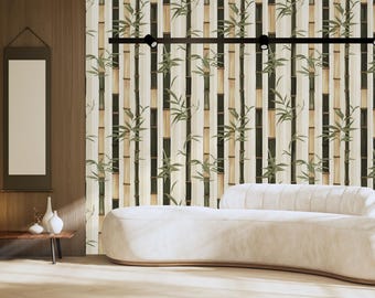 Bamboebehang - Peel and Stick tropisch muurdecor voor moderne, zen-geïnspireerde interieurs | Verwijderbare achtergrond