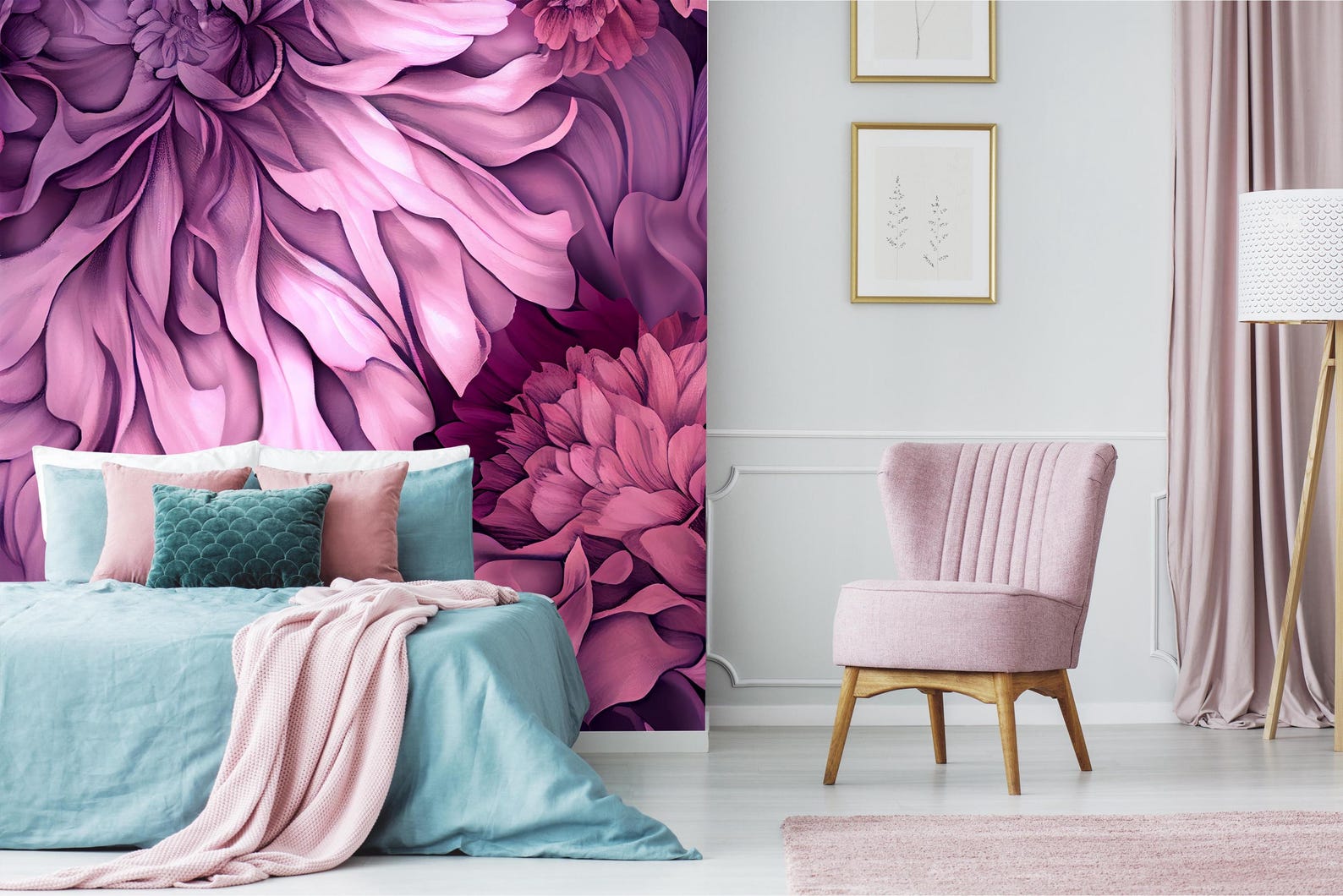 Pink and Purple Floral Mural Wallpaper - Elegant Peel and Stick - Etsy