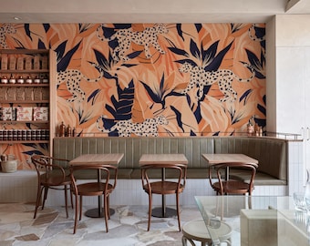 Bold Jungle Leopard Wallpaper - Tropical Safari Schälen und Stick Wandbild | Abnehmbare Tapete