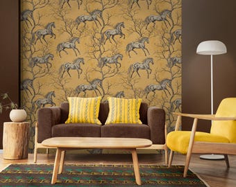 Vintage Reiterpferd Wallpaper Wandbild - Rustikale Baum Wandkunst