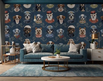 Vintage Dog Portraits Wallpaper: Retro Animal Wall Decor