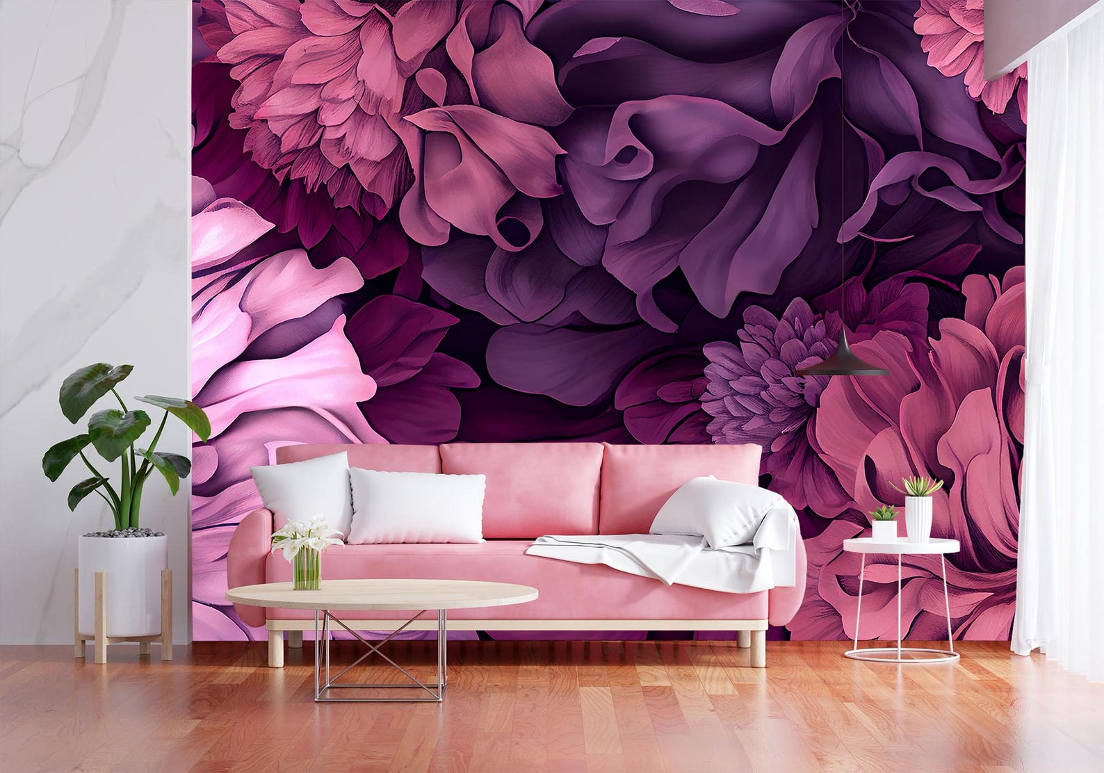 Pink and Purple Floral Mural Wallpaper - Elegant Peel and Stick - Etsy