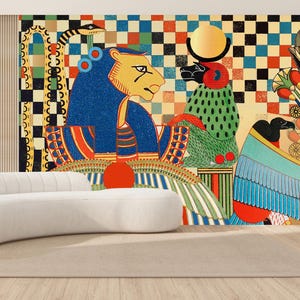 Egyptian-Inspired Abstract Wall Mural - Bold Colors And Geometric Patterns | Peel and Stick Wallpaper