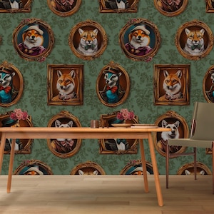 Vintage Animal Portrait Wallpaper: Victorian Pet Mural, Peel and Stick