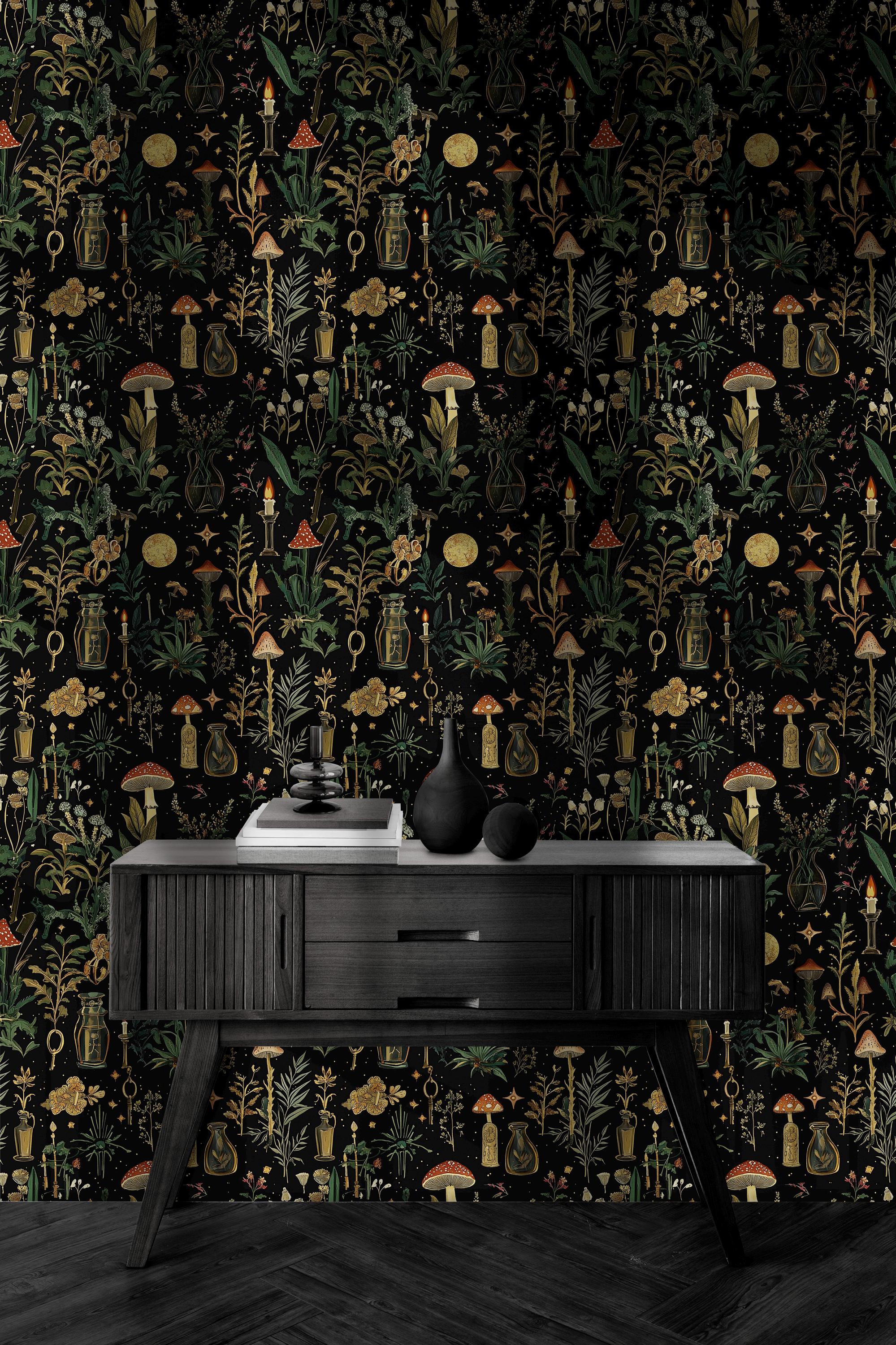 Enchanting Botanical and Mushroom Wallpaper - Dark Cottagecore ...