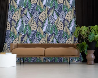 Tropical Leaf Wallpaper: Modern Jungle Peel and Stick Wall Mural