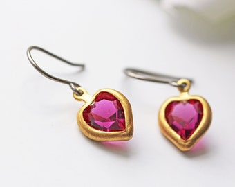 Swarovski Crystal Fuchsia Purple Heart Vintage Titanium Earrings