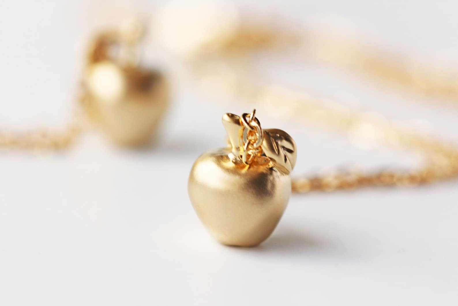 Matte Gold Apple Necklace Golden Apple Pendant Jewelry - Etsy