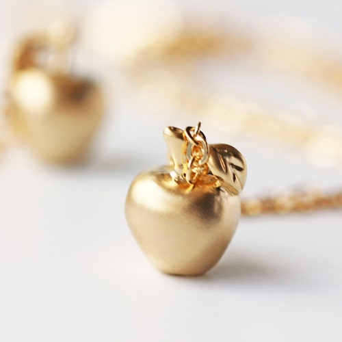 Matte Gold Apple Necklace Golden Apple Pendant Jewelry - Etsy