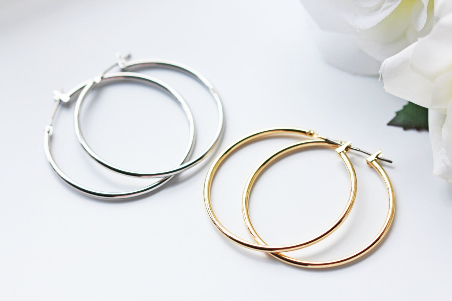 Simple Silver or Gold Hoop Titanium Earrings Modern Minimalist Nickel Free