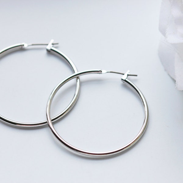 Simple Silver Hoop Titanium Earrings Modern Minimalist Nickel Free