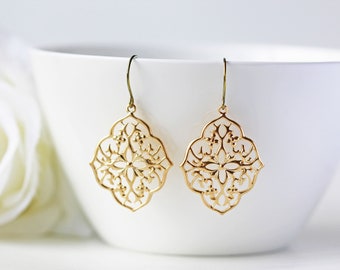 Matte Gold Floral filigree Titanium Earrings Nickel Free