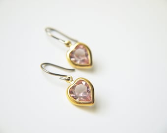 Swarovski Crystal Heart Light Purple Amethyst Titanium Earrings Vintage Jewelry