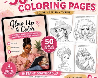 50 Positive Affirmation Coloring Pages | Self-Love, Mindfulness, Stress Relief (Digital Download)