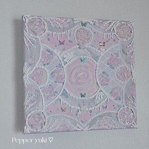 Violet & Silver Lining - Pastel Marble Floral Tile , Acrylic color on canvas , modern wall hanging