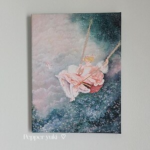 The Happy Accidents of the Swing - Pastel Floral Garden Art ,Acrylic color on canvas technique.