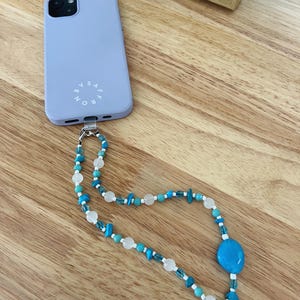 Handmade Blue Stone Look 2-in-1 Phone Charm Necklace | Beaded Phone Strap Accessory