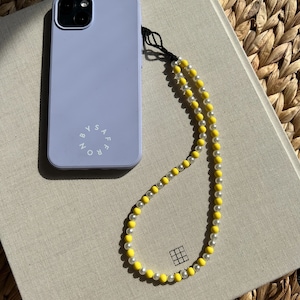 Yellow & pearl phone charm | phone strap | pearl phone strap | beaded phone charm | pearl phone charm | phone charm | phone accessory |