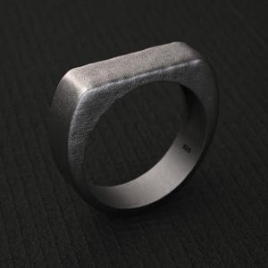 Matte Signet Ring, 925 Sterling Silver Rectangle Pinky, Minimalist Thick Band, Modern Custom Initial, Personalized Gift for Men