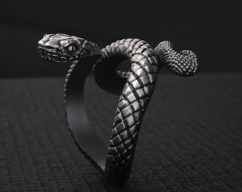 Silver Anime Ring - Snake Wrap Head Ouroboros Band, Unique Handmade Serpent Ring, Minimal Time Ring, Elden Ring-Inspired, Personalities
