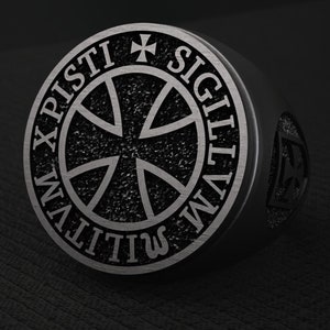 Cross Knights Templar Seal Ring, Handmade Sterling Silver Signet Ring, Christian Cross Jewelry, Religious Templar Ring for Men