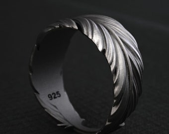925 Silver Guardian Angel Feather Thumb Ring Stackable Statement Ring Affirmation Jewelry Good Luck Valentine Gift