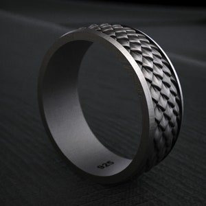 Oxidized Sterling Silver Dragon Scale Ring: Gothic Mens Jewelry