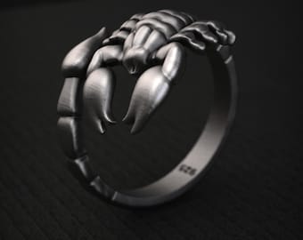 Scorpion Ring, Sterling Silver Zodiac Band, Scorpio Astrology Jewelry Gift for Him