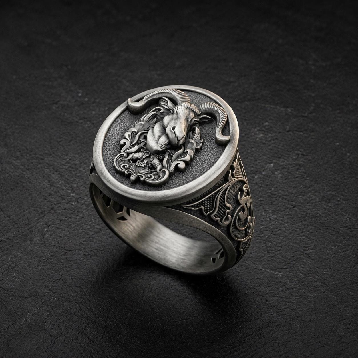 Mens Silver Goat Head Bikers Ring - Etsy