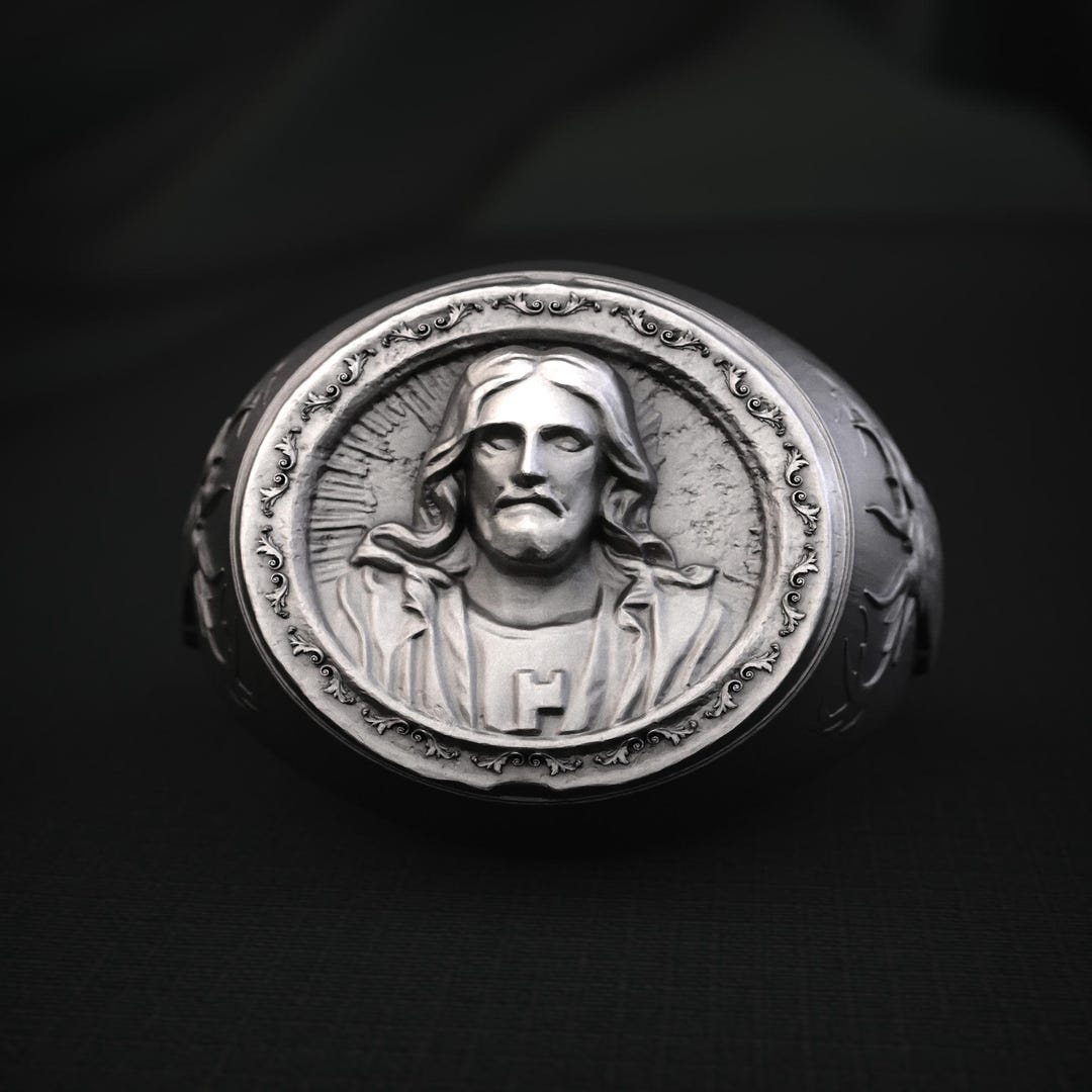 Jesus Christ Signet Ring, Handmade Silver Religious Jewelry, Christian ...