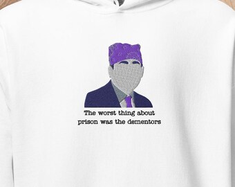The Office Hoodie | Dunder Mifflin Sweatshirt | Prison Mike | Michael Scott | Embroidered Hoodie | TV Show Merch | Unisex Embroidered Hoodie