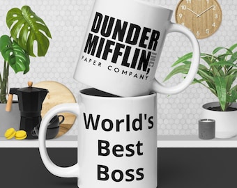 The Office Mug | World's Best Boss Coffee Cup | Dunder Mifflin Paper Company | Michael Scott Gift | Funny TV Show Merch | Office Fan Gift