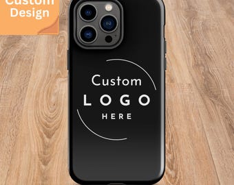 Può includere: Custodia per telefono nera con un cerchio bianco e il testo "Custom LOGO HERE".