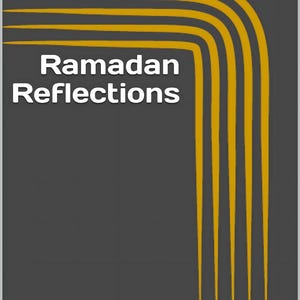 May include: A planner titled "Ramadan Reflections" with a dark gray background and yellow curved lines. The text "A Complete Planner for Spiritual Growth & Productivity" is at the bottom. The title is in white.