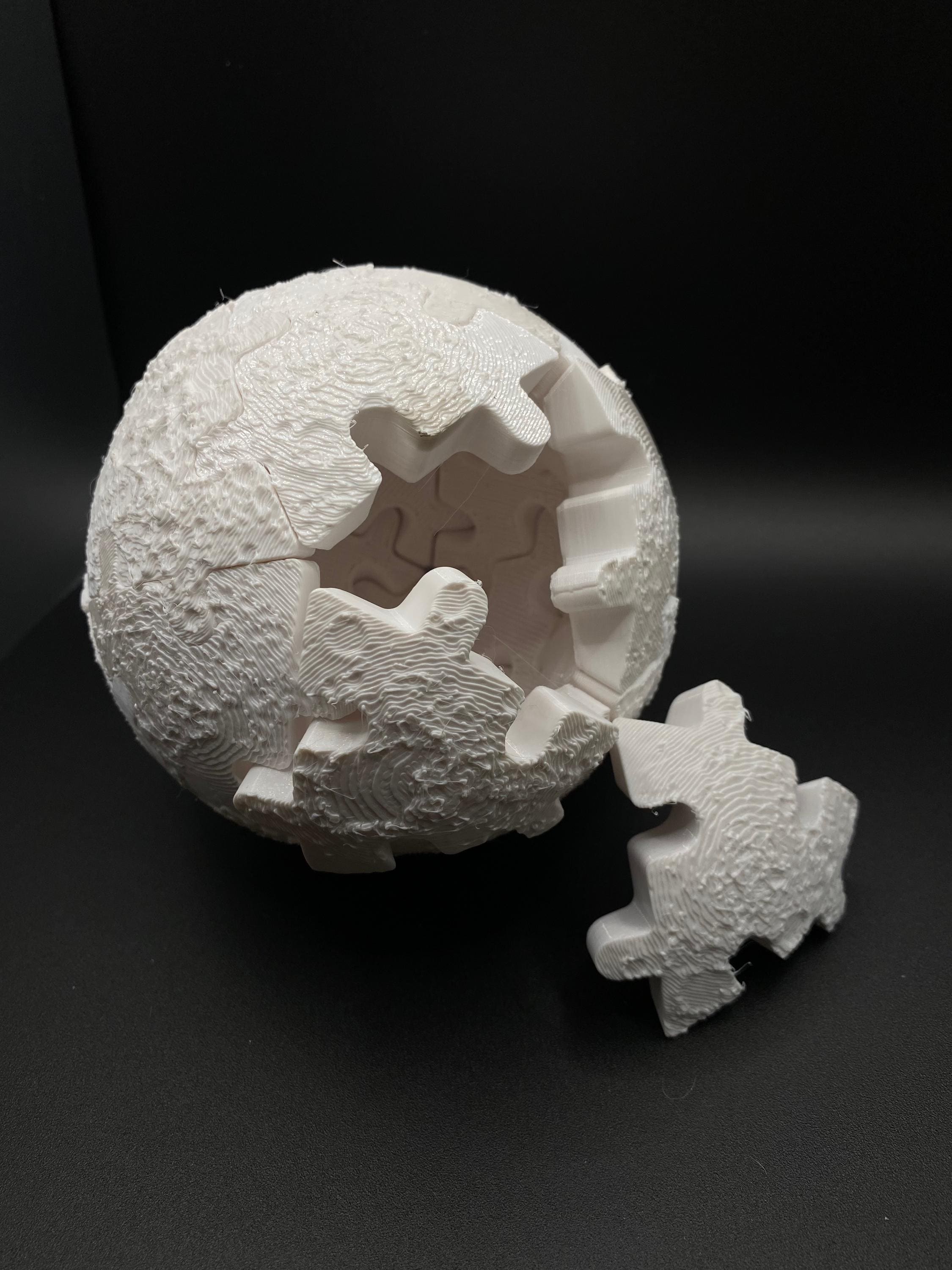 3D Printed Moon Puzzle Sculpture, Decorative Spherical Art Piece, White