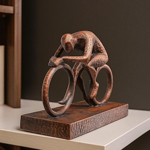 Bronze Cycling Figurine – 3D Printed Modern Art Sculpture | Unique Sports Gift for Cyclists & Office Decor